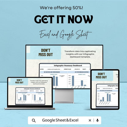 Dashboard Infographic Sheet - Excel & Google Sheet - Visual Data Tracking Dashboard Template - KPI Metrics Tracker - Business Analytics