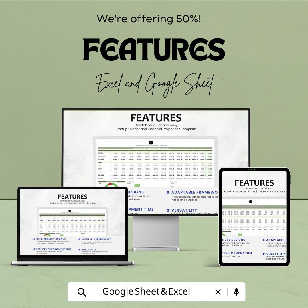 Startup Budget and Financial Projections Template | Excel & Google Sheets | Startup Planner, Business Forecast, Expense Tracker