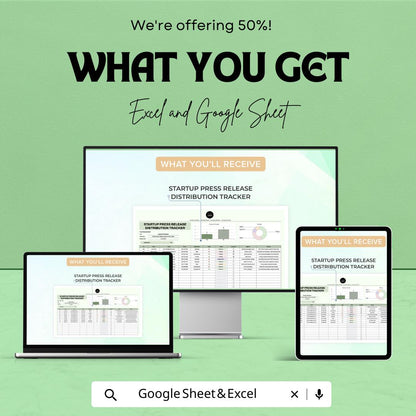 Startup Press Release Distribution Tracker | PR Outreach Spreadsheet | Media Pitch Log | Excel & Google Sheets