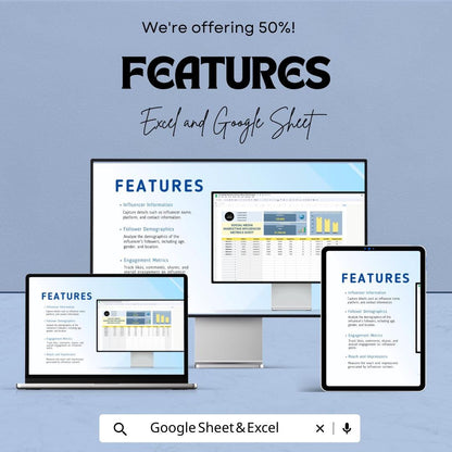 Social Media Marketing Influencer Metrics Sheet Template | Excel & Google Sheets | Influencer Analytics Tracker | Campaign Performance |