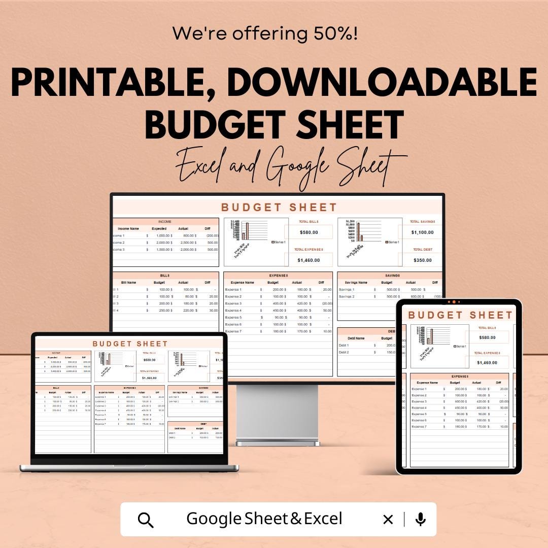 Digital Download Excel & Google Sheets | Personal Finance Tracker | Monthly Expense Budgeting Template