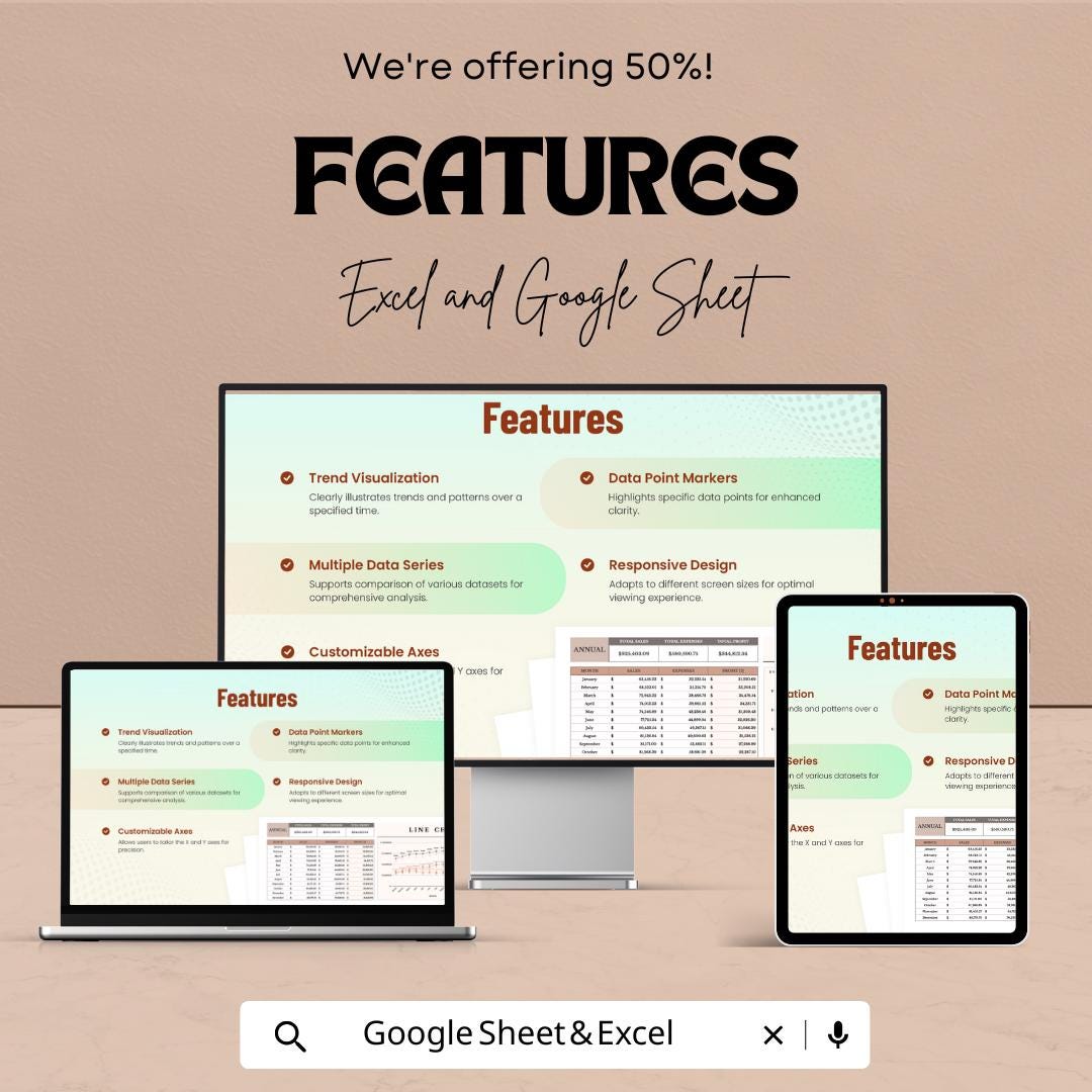 Dynamic Line Chart Sheet - Google Sheet | Visual Data Insights | Trend Analysis, Financial Chart Template, Sales Chart, Profit Tracker
