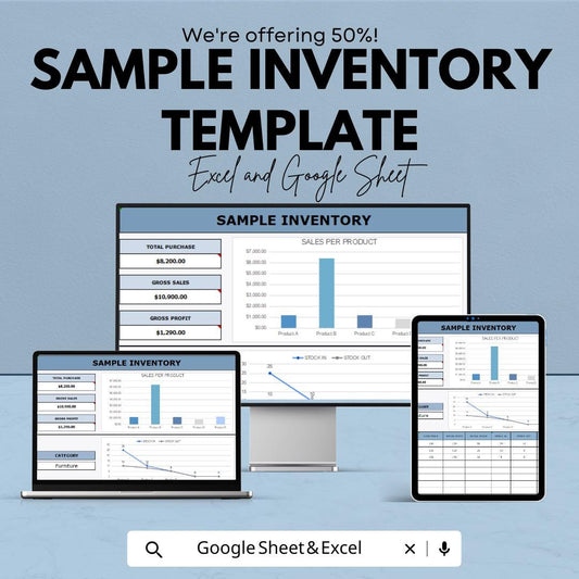 Sample Inventory Template | Excel & Google Sheets | Inventory Tracker | Stock Management | Sales Dashboard | Editable Business Spreadsheet