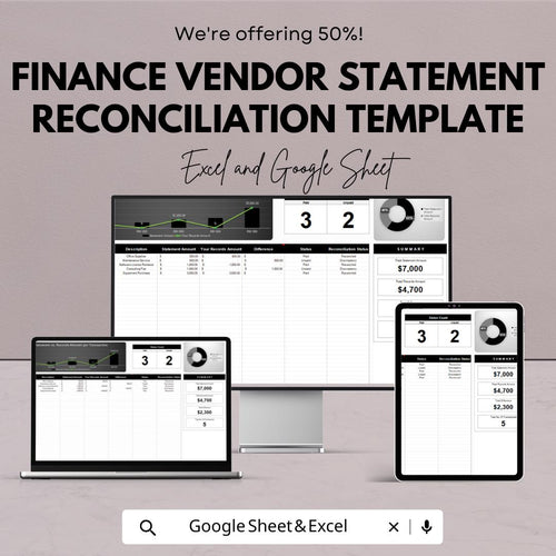 Finance Vendor Statement Reconciliation Template | Vendor Reconciliation Spreadsheet | Accounts Payable Tracker |  Vendor Balance Checker