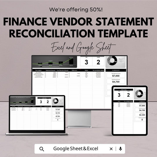 Finance Vendor Statement Reconciliation Template | Vendor Reconciliation Spreadsheet | Accounts Payable Tracker |  Vendor Balance Checker