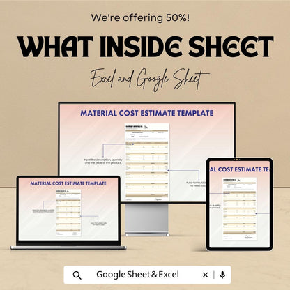Material Cost Estimate Template | Construction Cost Spreadsheet | Contractor Estimate Template | Project Cost Calculator |