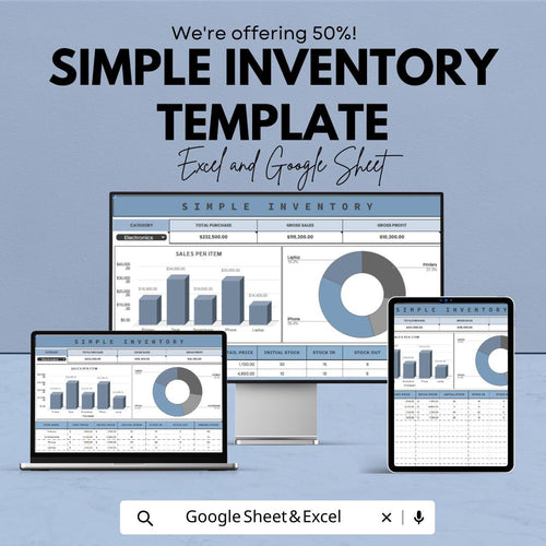 Simple Inventory Template Excel & Google Sheets | Stock Tracker Spreadsheet | Inventory Management Dashboard | Small Business Inventory Log