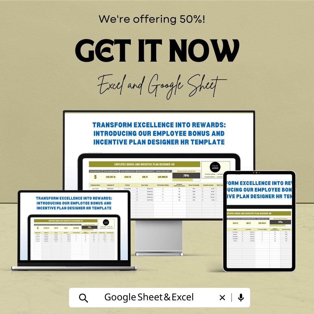 Employee Bonus Incentive Plan Template Excel Google Sheets, HR Bonus Calculator, Employee Performance Bonus Tracker, HR Management Tool