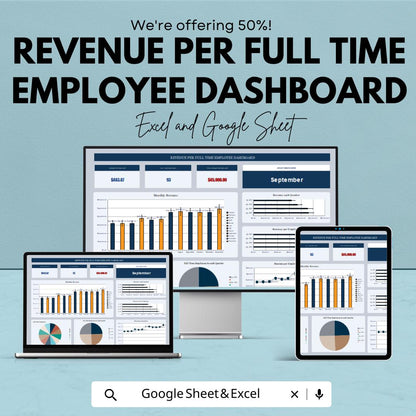 Revenue Per Full-Time Employee Dashboard Template for Excel and Google Sheets | Employee Revenue Tracking & Financial Analytics