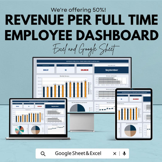 Revenue Per Full-Time Employee Dashboard Template for Excel and Google Sheets | Employee Revenue Tracking & Financial Analytics