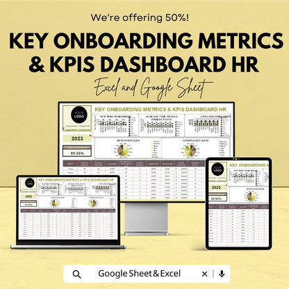 Key Onboarding Metrics & KPIs Dashboard HR Sheet | Excel and Google Sheets Template | Employee Onboarding Tracking Tool