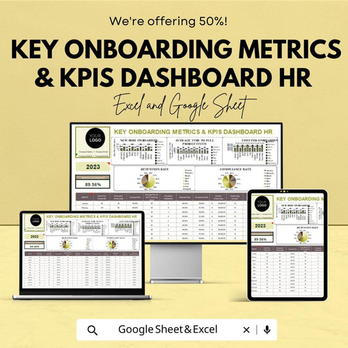 Key Onboarding Metrics & KPIs Dashboard HR Sheet | Excel and Google Sheets Template | Employee Onboarding Tracking Tool