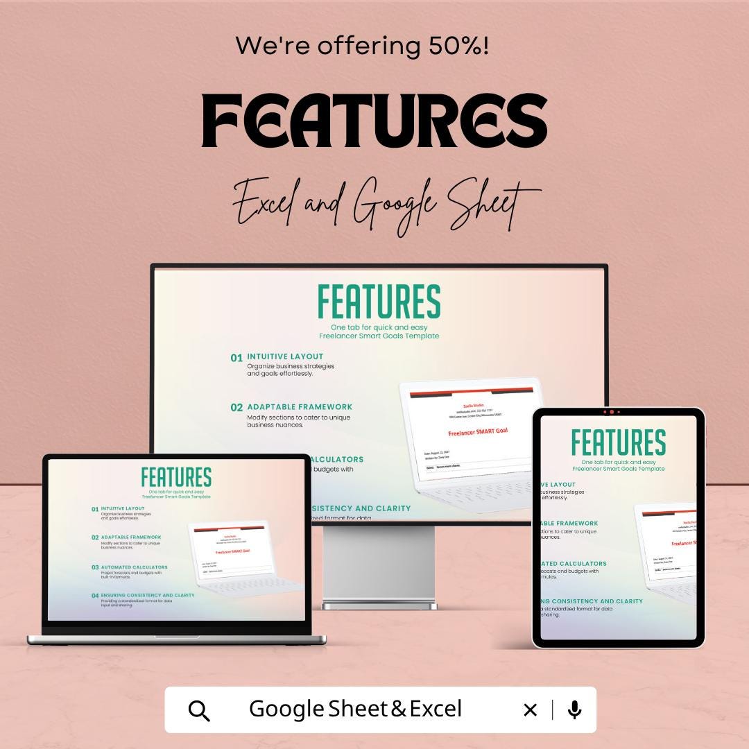 Freelancer SMART Goals Template Excel | Goal Setting Planner | Business Goals Tracker | Productivity Planner | Goal Worksheet
