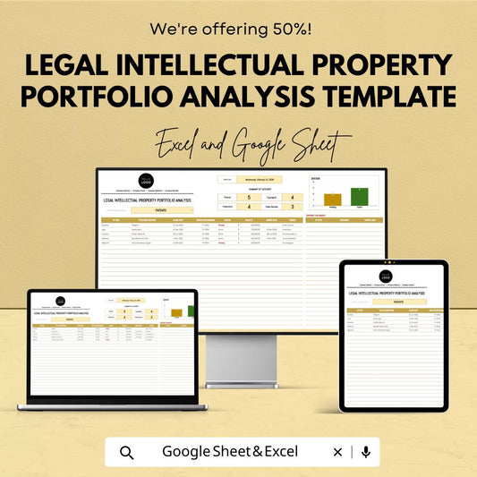 IP Portfolio Tracker, Intellectual Property Analysis Template, Patent & Trademark Log, Legal IP Management