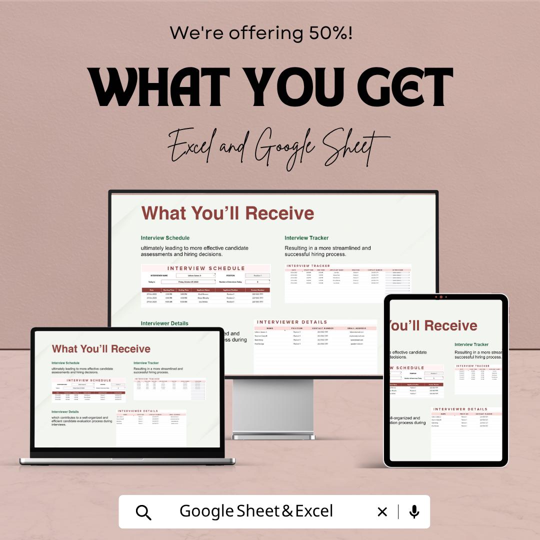 Interview Schedule Template | Interview Tracker Excel | Hiring Planner Google Sheets | HR Recruitment Template