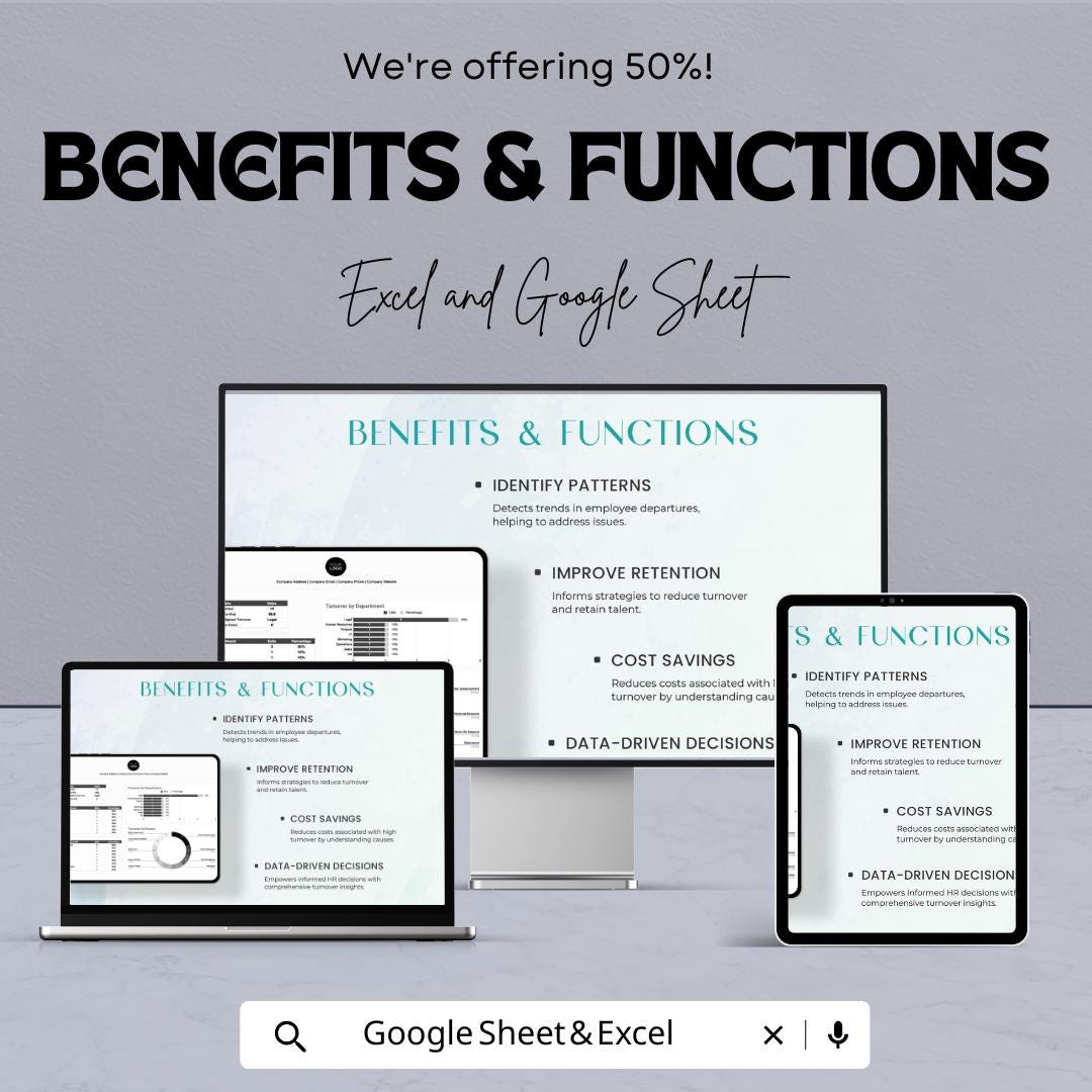 Legal Employment and Labor Employee Turnover Analysis Sheet | Google Sheet Template | Track Employee Turnover by Department and Reason