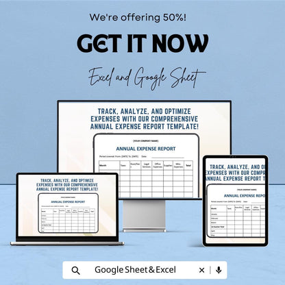 Annual Expense Report Sheet Template for Google Sheets | Optimize Expenses | Business Financial Management Tool | Expense Tracking Sheet