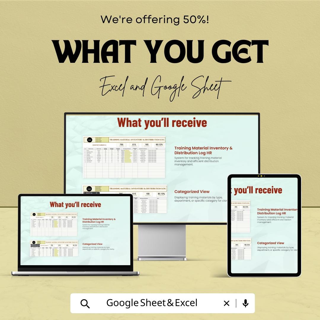 Training Material Inventory Template, HR Distribution Log, Training Tracker Spreadsheet, Employee Training Log