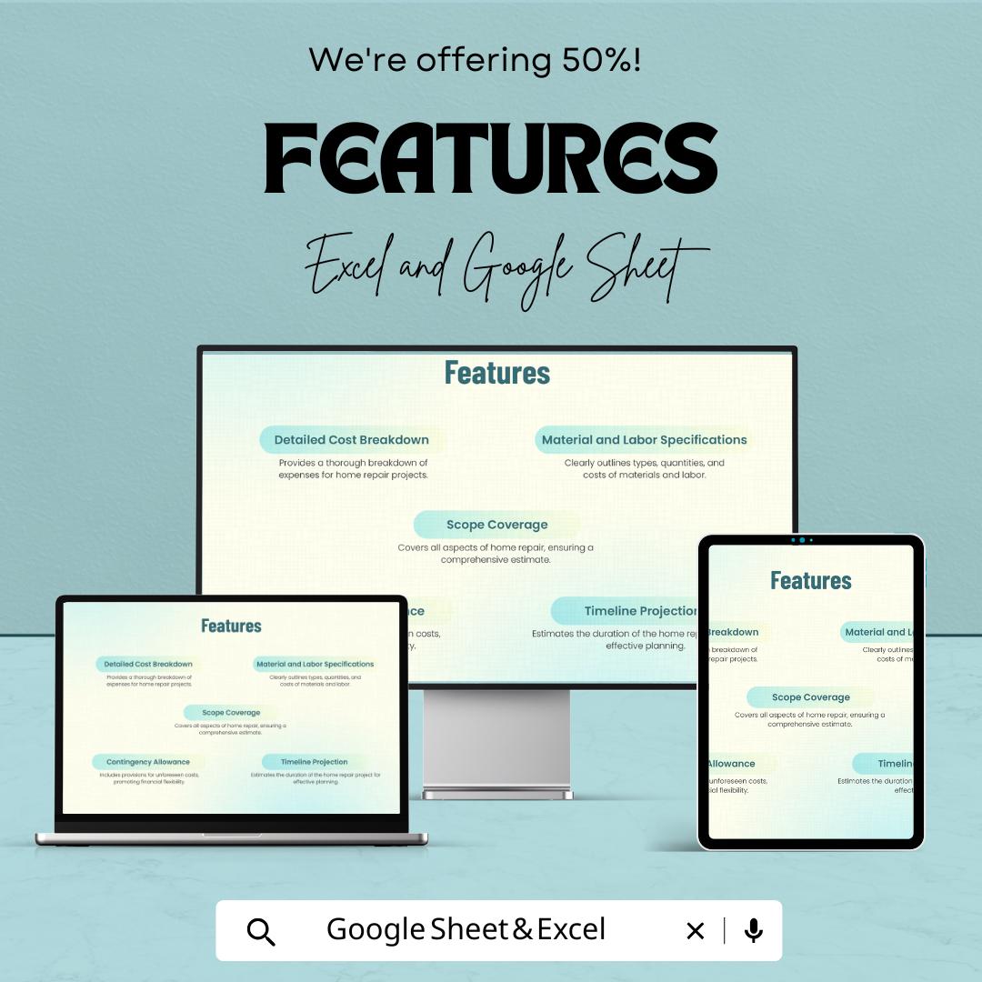 Home Repair Estimate Template | Contractor Quote Sheet | Excel & Google Sheets Estimate | Renovation Budget Planner | Editable Cost Form