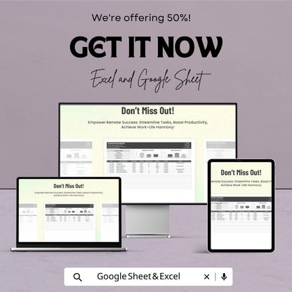 Work From Home Tracker Template | Productivity & Time Tracking Spreadsheet | Task Manager Template