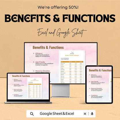 School Teacher Timesheet Template - Excel & Google Sheets - Teacher Work Hours Tracker - Daily Attendance Sheet - Customizable Time Log