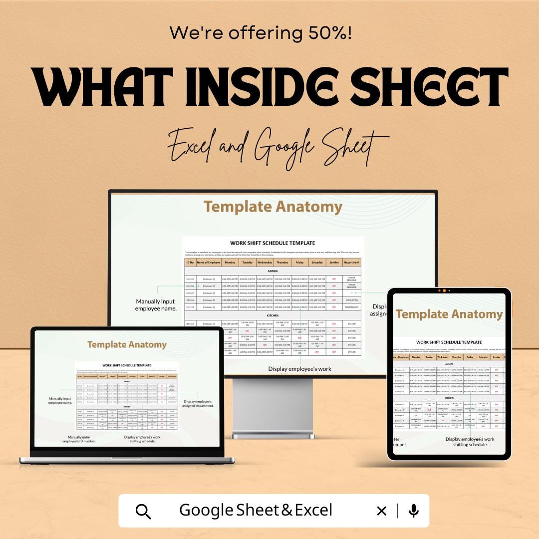 Work Shift Schedule Template - Employee Weekly Shift Planner - Google Sheets & Excel - Time Management Schedule - Staff Scheduling Template