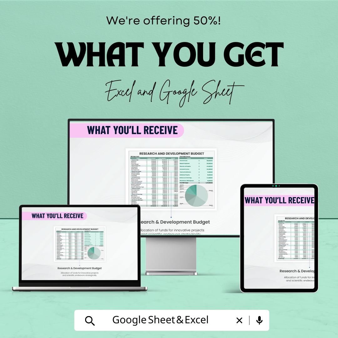 Research and Development Budget Sheet Template | Excel & Google Sheets | RD Financial Planning Template | Track Expenses