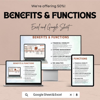 Rental Property Income and Expense Template, Real Estate Cash Flow Tracker, Landlord Spreadsheet, Rental Budget Planner, Excel Google Sheets