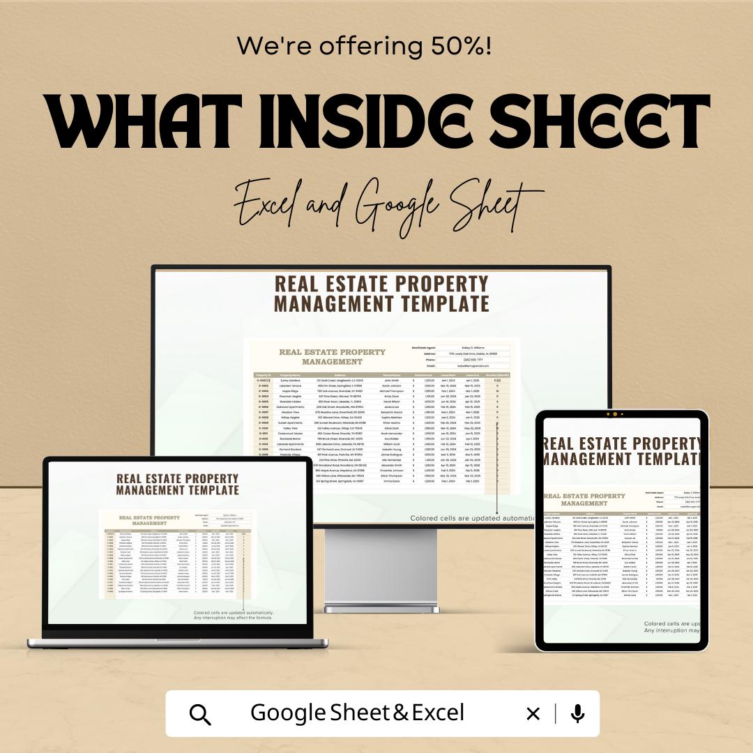Real Estate Property Management Template, Rental Property Tracker, Landlord Spreadsheet, Tenant & Lease Manager, Excel Google Sheets