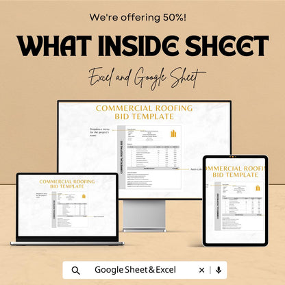 Commercial Roofing Bid Template | Roofing Estimate Template | Construction Bid Spreadsheet | Contractor Proposal Template