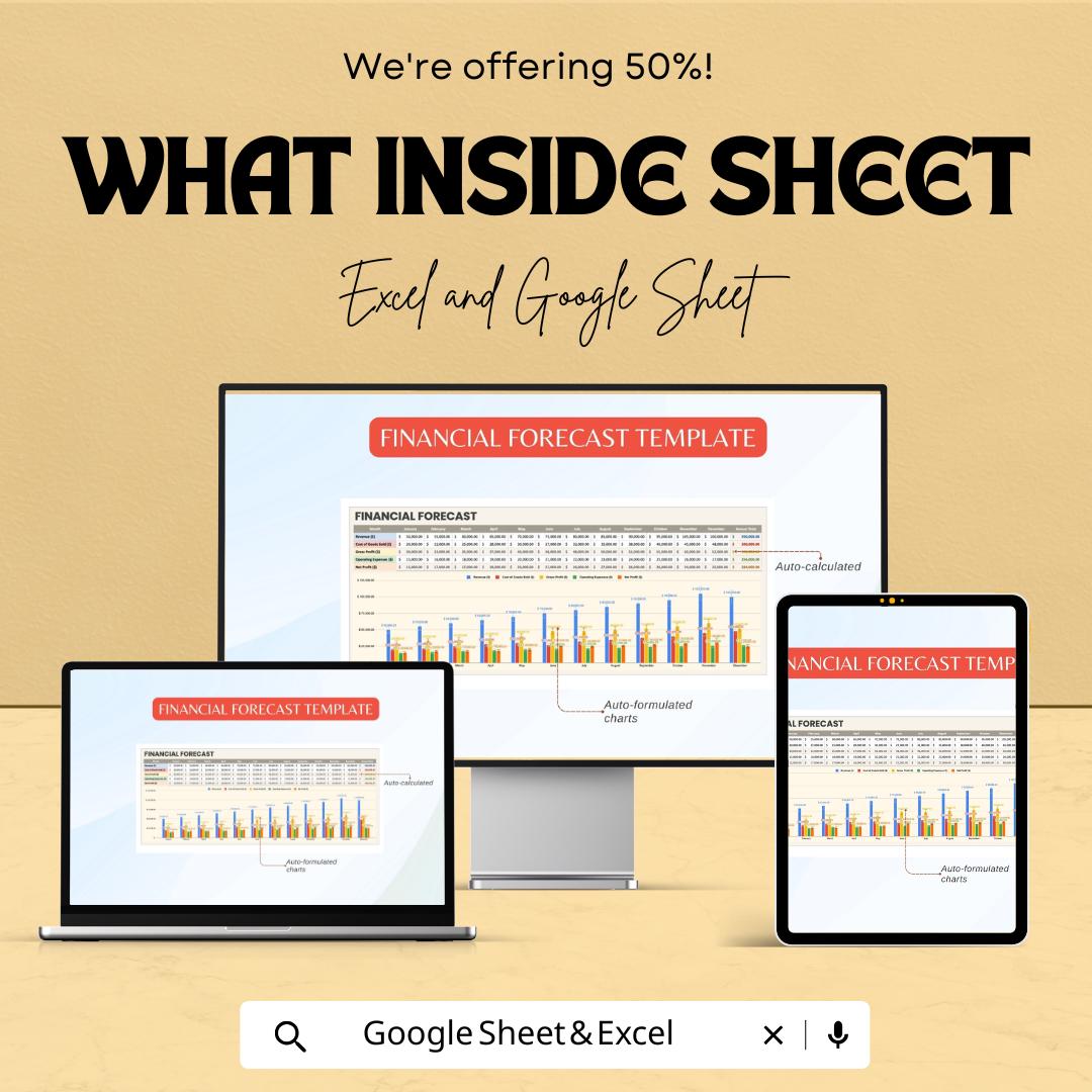 Financial Forecast Template | Excel and Google Sheets | Revenue Forecast, Cash Flow Projection, Expense Planning, Business Finance Template