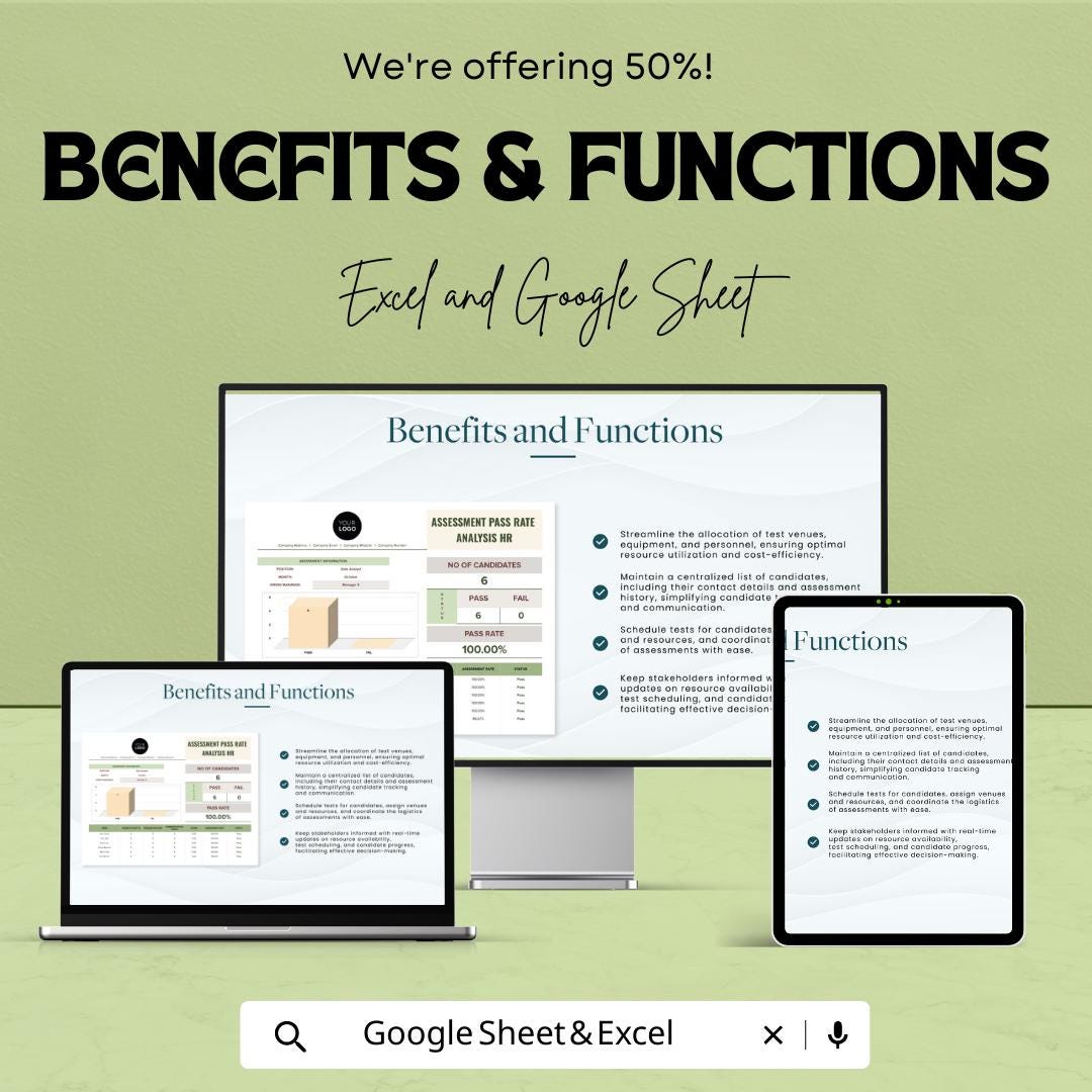 Assessment Pass Rate Analysis HR Template | Excel & Google Sheets HR Dashboard | Recruitment Evaluation Tracker | Hiring Metrics Spreadsheet