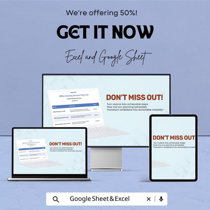 Office Cleaning Services Price List Sheet - Google Sheets Template - Professional Cleaning Service Pricing - Service & Rate Calculator
