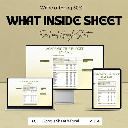 Academic Club Budget Sheet | Editable Excel & Google Sheets Template | School Club Finance Tracker | Budget Planner for Students