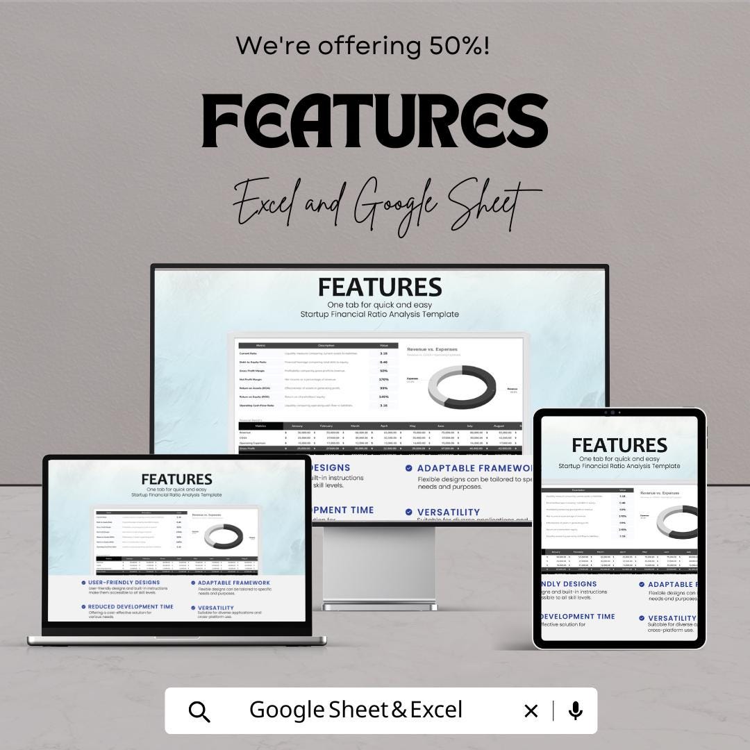 Startup Financial Ratio Analysis Template | Excel & Google Sheets | Financial Ratios Dashboard | Startup Finance Spreadsheet