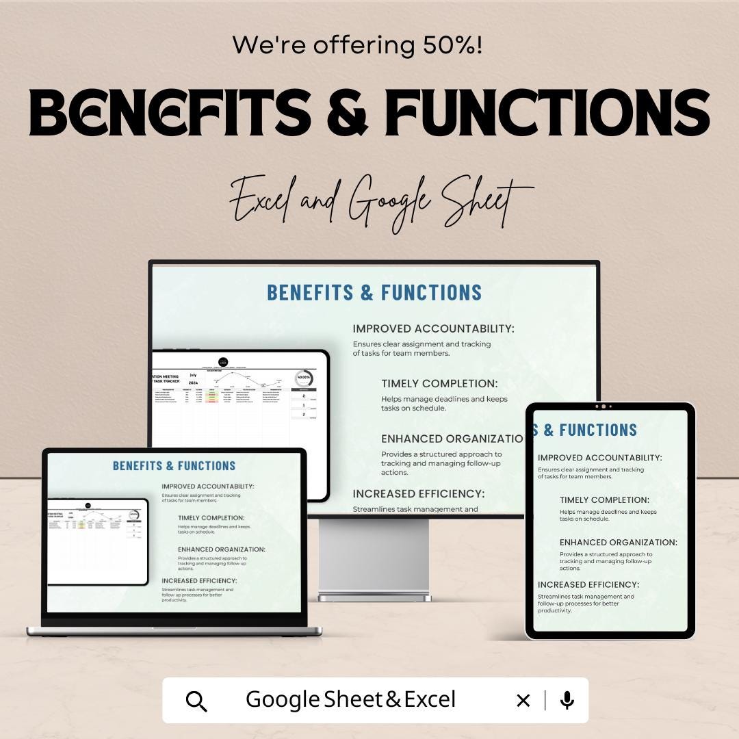 Administration Meeting Follow-Up Task Tracker Sheet | Excel and Google Sheet | Task Management & Progress Tracking | Meeting Notes Template