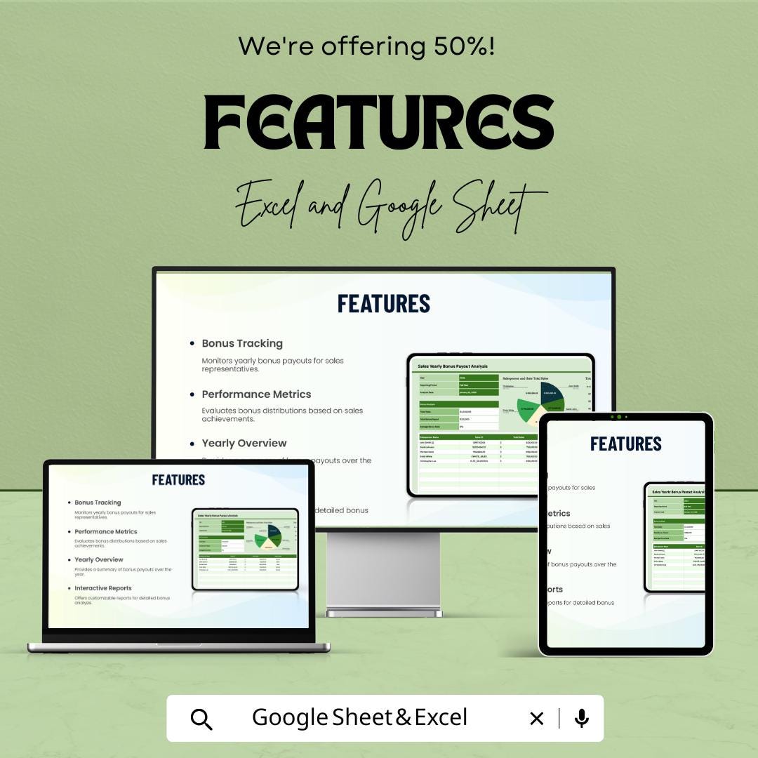 Sales Yearly Bonus payout Analysis Template | Bonus Tracking Spreadsheet | Sales Compensation Report | Google Sheets | Year-End Bonus