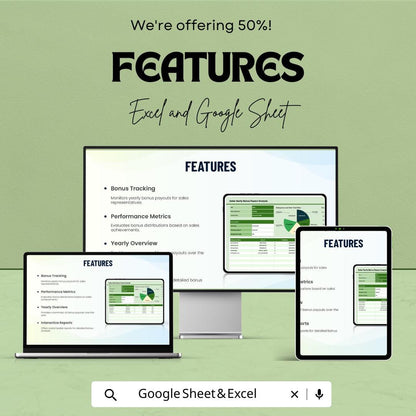 Sales Yearly Bonus payout Analysis Template | Bonus Tracking Spreadsheet | Sales Compensation Report | Google Sheets | Year-End Bonus