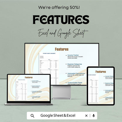 Student Budget Worksheet Template for Excel and Google Sheets | Track Income & Expenses | Financial Planning for Students | 50% Off!