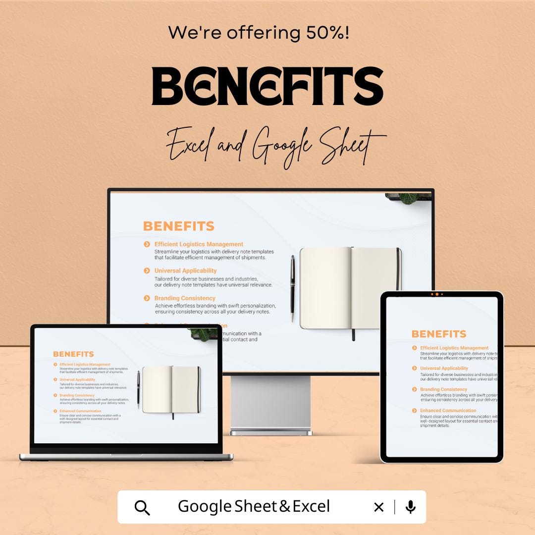 Shipping Delivery Note Template | Excel & Google Sheets | Printable Packing Slip | Delivery Receipt Form | Editable Business Document