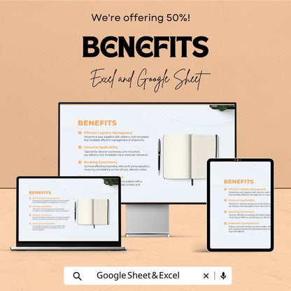 Shipping Delivery Note Template | Excel & Google Sheets | Printable Packing Slip | Delivery Receipt Form | Editable Business Document