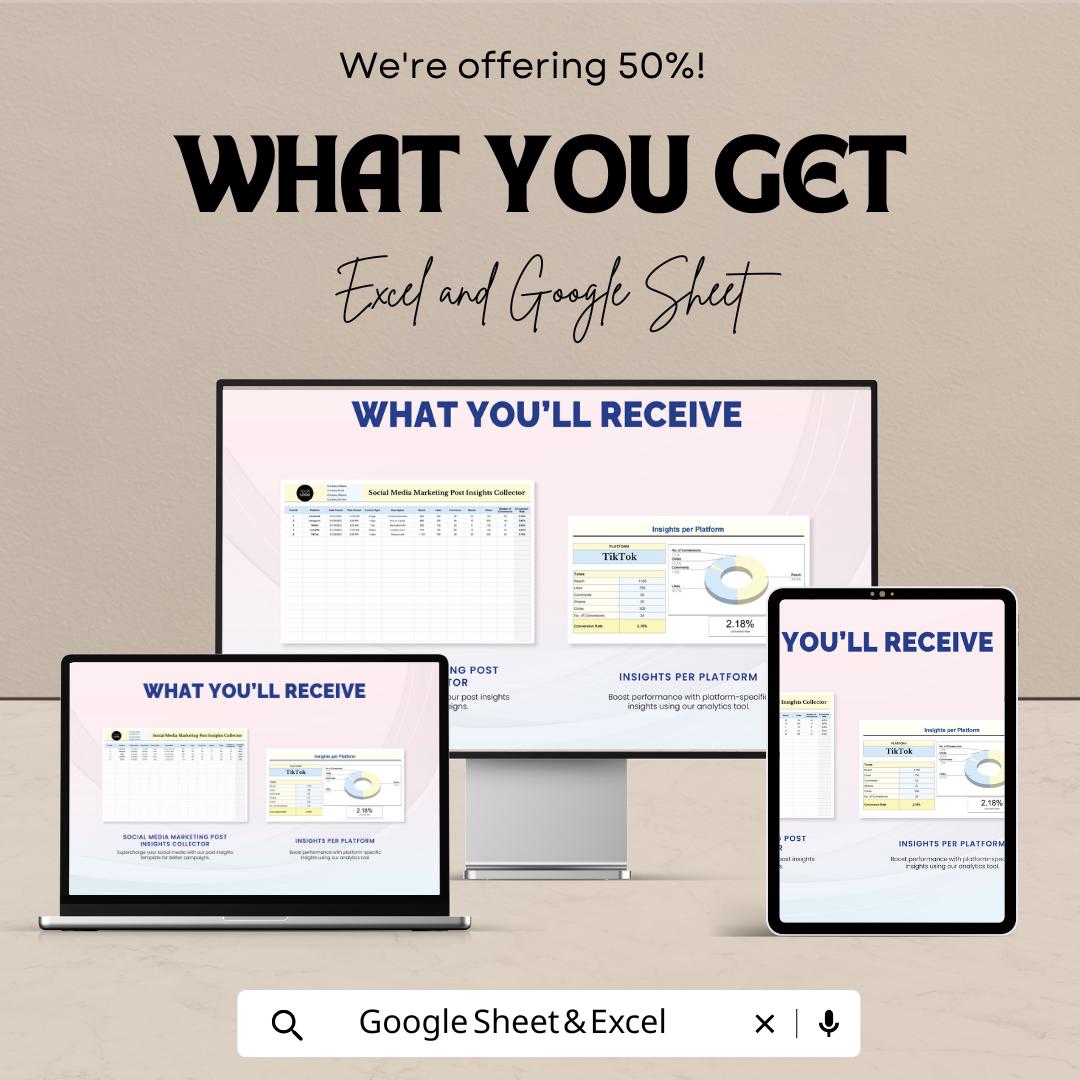 Social Media Marketing Post Insights Collector Template | Excel & Google Sheets | Social Media Analytics Tracker | Post Performance Log |