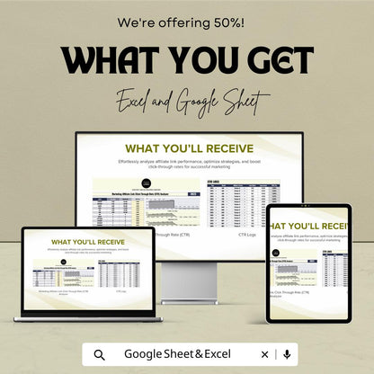 Marketing Affiliate CTR Analyzer Template | Affiliate Link Analytics | CTR Dashboard Spreadsheet | Marketing Performance Template
