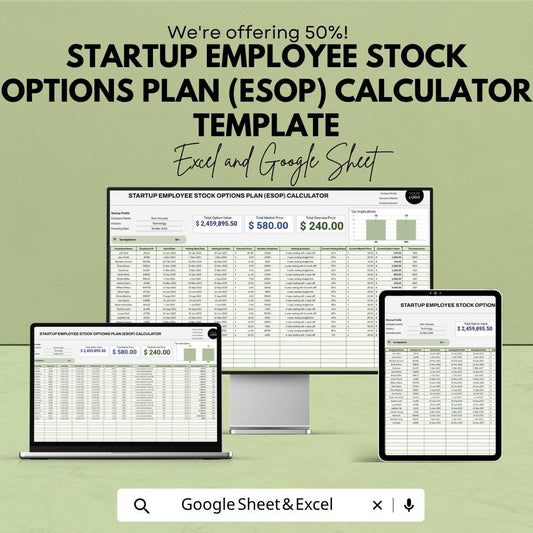 Startup ESOP Calculator Template | Employee Stock Options Plan Spreadsheet | Equity Compensation Planner | Excel & Google Sheets |
