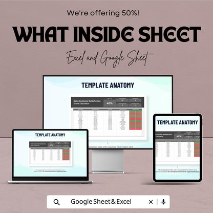 Sales Customer Satisfaction Score Calculator Sheet | Google Sheets & Excel Template | Track Customer Feedback and Sales Performance