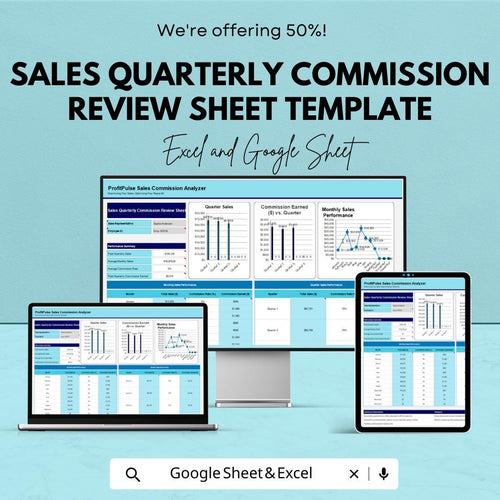 Sales Quarterly Commission Review Sheet Template | Commission Tracker Google Sheets | Sales Performance Dashboard | Incentive Calculator |