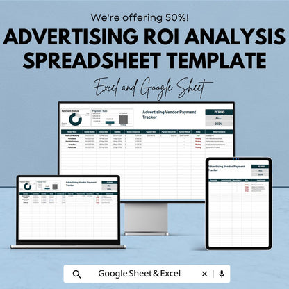 Advertising Vendor Payment Tracker Template, Marketing Expense Spreadsheet, Invoice & Payment Log, ROI Budget Tracker