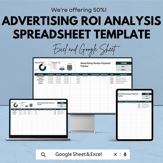 Advertising Vendor Payment Tracker Template, Marketing Expense Spreadsheet, Invoice & Payment Log, ROI Budget Tracker