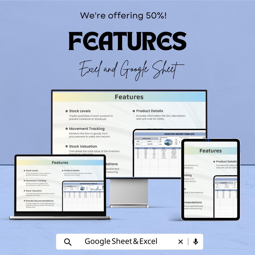 Inventory Report Sheet - Excel & Google Sheets Template for Tracking and Managing Stock