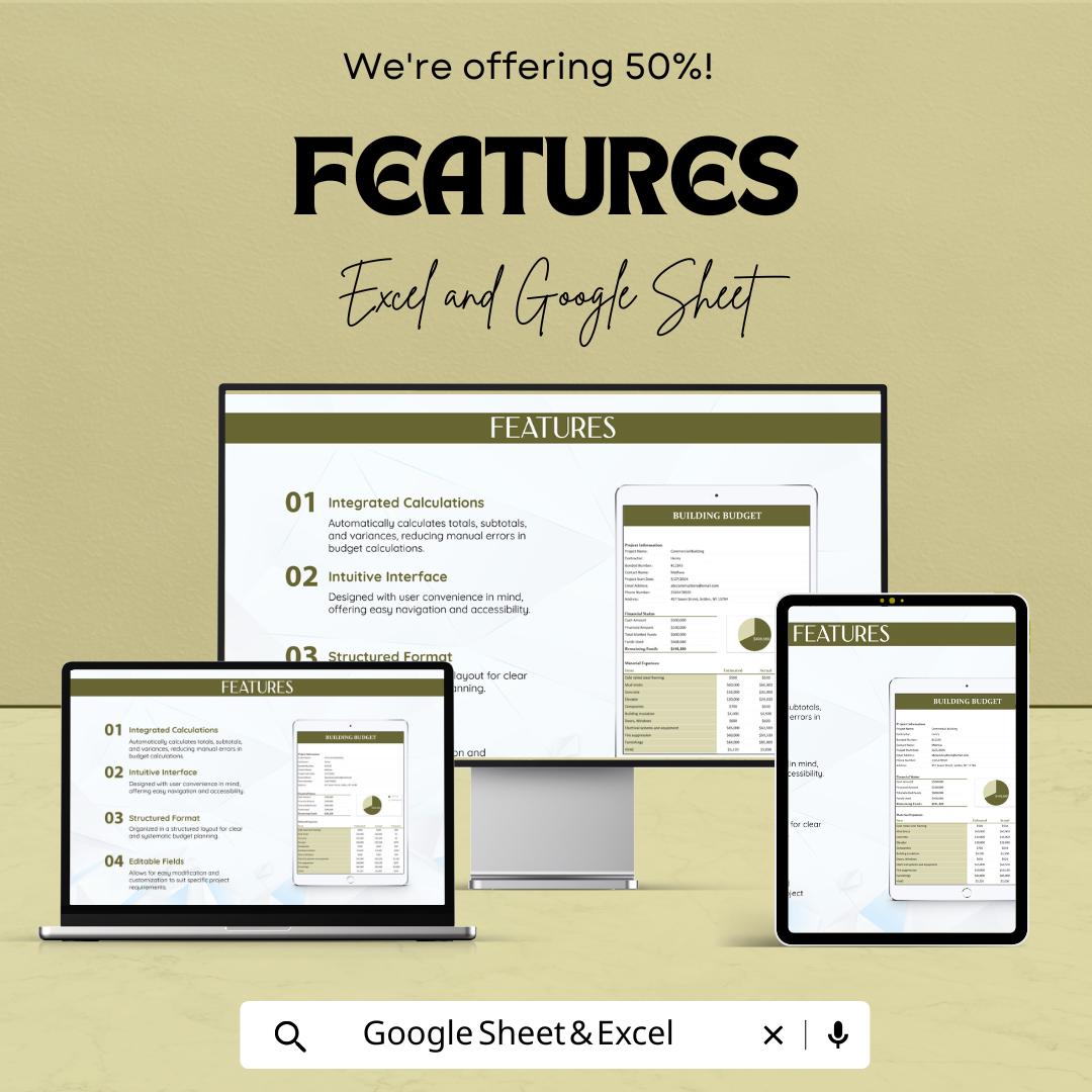 Building Budget Template | Construction Budget Spreadsheet | Project Cost Tracker | Contractor Budget | Excel & Google Sheets
